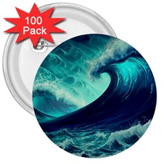 Ai Generated Waves Ocean Sea Tsunami Nautical Fantasy 3  Buttons (100 Pack)  by Ravend