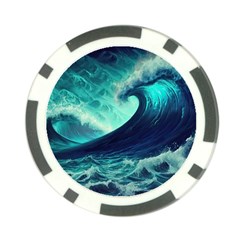 Ai Generated Waves Ocean Sea Tsunami Nautical Fantasy Poker Chip Card Guard by Ravend