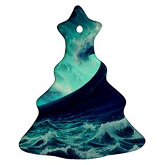 Ai Generated Waves Ocean Sea Tsunami Nautical Fantasy Christmas Tree Ornament (two Sides)