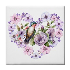 Hummingbird In Floral Heart Tile Coaster by augustinet
