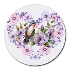 Hummingbird In Floral Heart Round Mousepad by augustinet