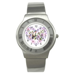 Hummingbird In Floral Heart Stainless Steel Watch by augustinet