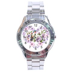 Hummingbird In Floral Heart Stainless Steel Analogue Watch by augustinet