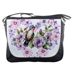 Hummingbird In Floral Heart Messenger Bag by augustinet