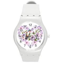 Hummingbird In Floral Heart Round Plastic Sport Watch (m) by augustinet