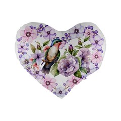 Hummingbird In Floral Heart Standard 16  Premium Heart Shape Cushions by augustinet