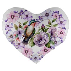 Hummingbird In Floral Heart Large 19  Premium Heart Shape Cushions by augustinet