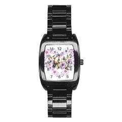 Hummingbird In Floral Heart Stainless Steel Barrel Watch by augustinet