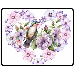 Hummingbird In Floral Heart Fleece Blanket (medium) by augustinet
