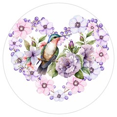 Hummingbird In Floral Heart Round Trivet by augustinet