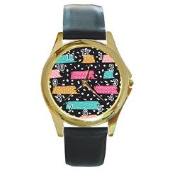 Art Pattern Design Wallpaper Background Print Patterns Round Gold Metal Watch