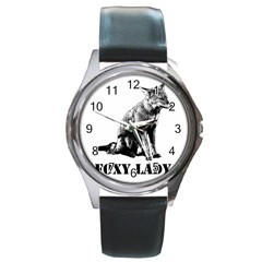 Foxy Lady Concept Illustration Round Metal Watch by dflcprintsclothing