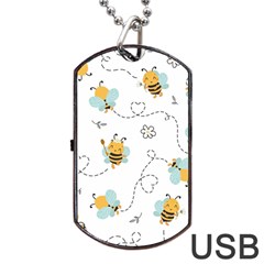 Bee Art Pattern Design Wallpaper Background Print Dog Tag Usb Flash (two Sides)