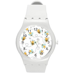 Bee Art Pattern Design Wallpaper Background Print Round Plastic Sport Watch (m)