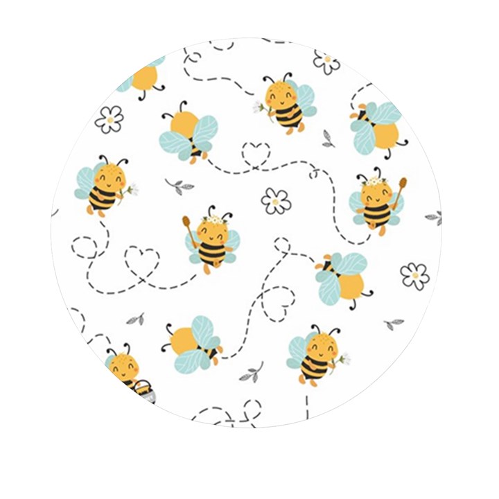 Bee Art Pattern Design Wallpaper Background Print Mini Round Pill Box