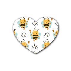 Art Bee Pattern Design Wallpaper Background Rubber Coaster (heart)