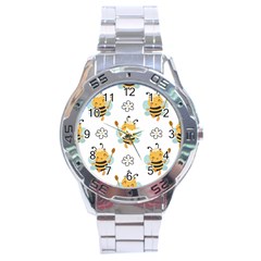 Art Bee Pattern Design Wallpaper Background Stainless Steel Analogue Watch