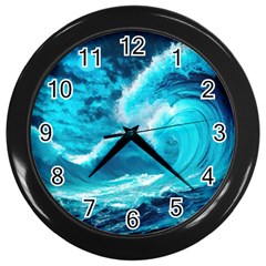 Ai Generated Waves Ocean Sea Tsunami Nautical Sea Wall Clock (black)