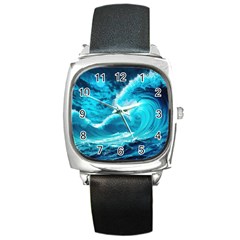 Ai Generated Waves Ocean Sea Tsunami Nautical Sea Square Metal Watch