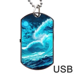 Ai Generated Waves Ocean Sea Tsunami Nautical Sea Dog Tag Usb Flash (one Side) by Ravend