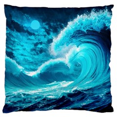 Ai Generated Waves Ocean Sea Tsunami Nautical Sea Standard Premium Plush Fleece Cushion Case (two Sides) by Ravend