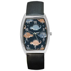 Dino Art Pattern Design Wallpaper Background Barrel Style Metal Watch