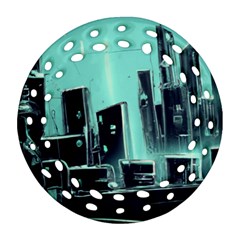 Buildings City Urban Destruction Background Ornament (round Filigree)