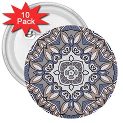 Flower Art Decorative Mandala Pattern Ornamental 3  Buttons (10 Pack) 