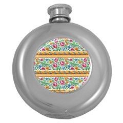 Flower Fabric Fabric Design Fabric Pattern Art Round Hip Flask (5 Oz)