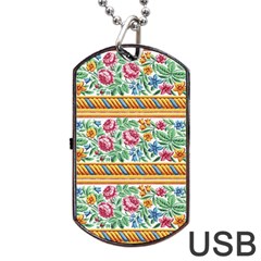 Flower Fabric Fabric Design Fabric Pattern Art Dog Tag Usb Flash (two Sides) by Ravend