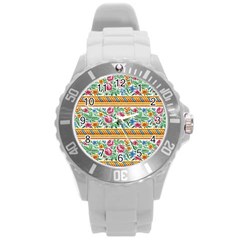 Flower Fabric Fabric Design Fabric Pattern Art Round Plastic Sport Watch (l)