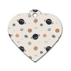 Space Planets Art Pattern Design Wallpaper Dog Tag Heart (one Side) by Ravend