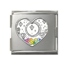 Rainbow Fun Cute Minimal Doodle Drawing Mega Link Heart Italian Charm (18mm)