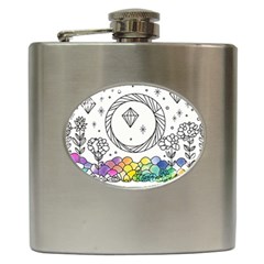 Rainbow Fun Cute Minimal Doodle Drawing Hip Flask (6 Oz)