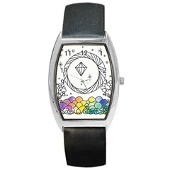 Rainbow Fun Cute Minimal Doodle Drawing Barrel Style Metal Watch by Ravend