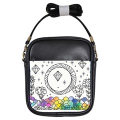 Rainbow Fun Cute Minimal Doodle Drawing Girls Sling Bag by Ravend