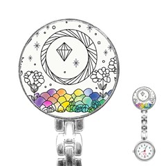 Rainbow Fun Cute Minimal Doodle Drawing Stainless Steel Nurses Watch