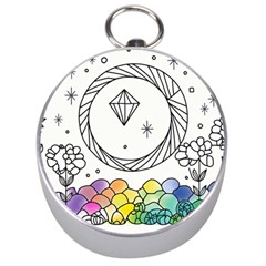 Rainbow Fun Cute Minimal Doodle Drawing Silver Compasses