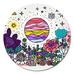 Rainbow Fun Cute Minimal Doodle Drawing Unique Magnet 5  (round)