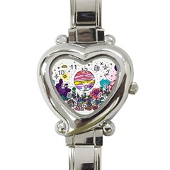 Rainbow Fun Cute Minimal Doodle Drawing Unique Heart Italian Charm Watch