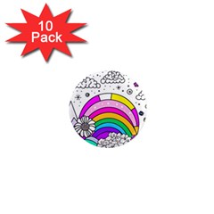 Rainbow Fun Cute Minimal Doodle Drawing Art 1  Mini Magnet (10 Pack) 