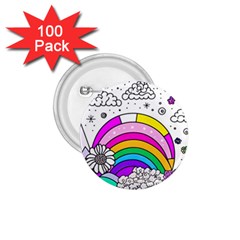 Rainbow Fun Cute Minimal Doodle Drawing Art 1 75  Buttons (100 Pack) 