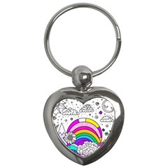 Rainbow Fun Cute Minimal Doodle Drawing Art Key Chain (heart)