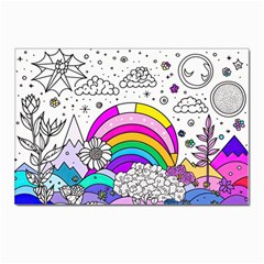 Rainbow Fun Cute Minimal Doodle Drawing Art Postcards 5  X 7  (pkg Of 10)