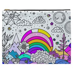 Rainbow Fun Cute Minimal Doodle Drawing Art Cosmetic Bag (xxxl)