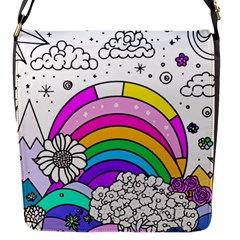 Rainbow Fun Cute Minimal Doodle Drawing Art Flap Closure Messenger Bag (s) by Ravend