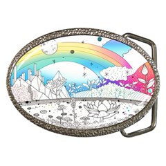 Rainbow Fun Cute Minimal Doodle Drawing Arts Belt Buckles