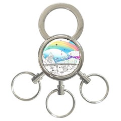 Rainbow Fun Cute Minimal Doodle Drawing Arts 3-ring Key Chain