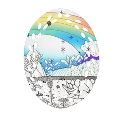 Rainbow Fun Cute Minimal Doodle Drawing Arts Ornament (oval Filigree)