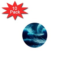 Moonlight High Tide Storm Tsunami Waves Ocean Sea 1  Mini Buttons (10 Pack)  by Ravend